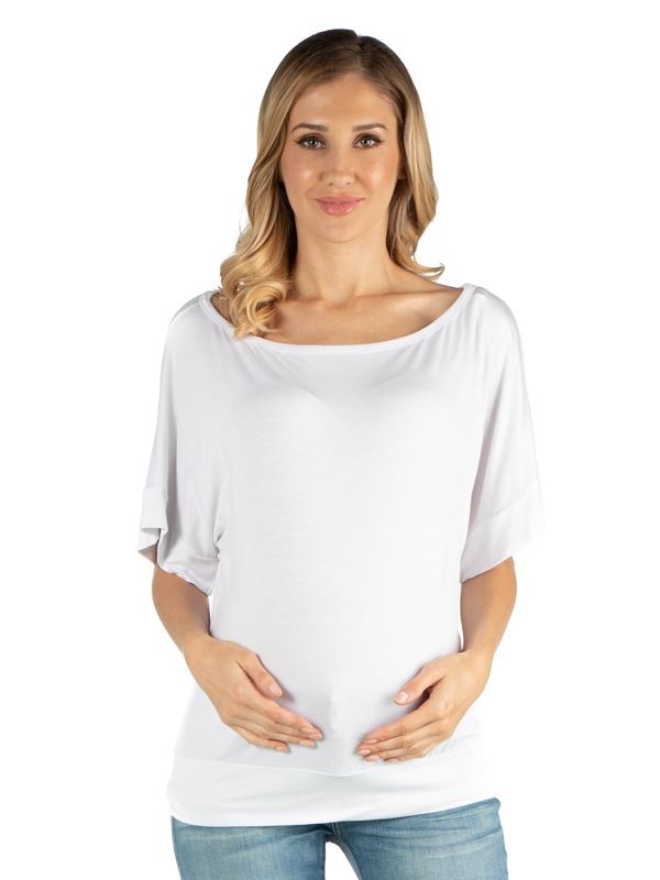24 セブンコンフォート レディース トップス シャツ マタニティ 24seven Comfort Apparel Maternity Loose Fit Dolman Top with Wide Sleeves White ホワイト|ReVida 店