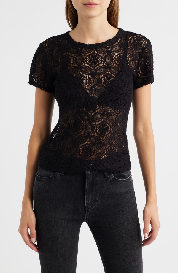 フレーム レディース トップス Tシャツ レース FRAME The Lace T-Shirt Black ブラック