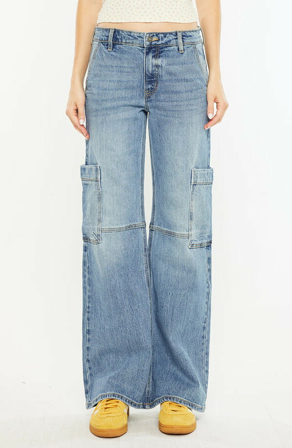 カンクン レディース ボトムス デニムパンツ ローライズ ジーンズ KanCan Priority Low Rise X-Cargo Jeans Medium Wash｜ReVida 店