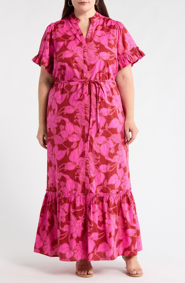 シュガーリップス レディース トップス 衣装 御花柄 プルオーバー マキシ 御花 SUGARLIPS Craney Floralna Maxi Shirtdress Burg-Pink サクラ色