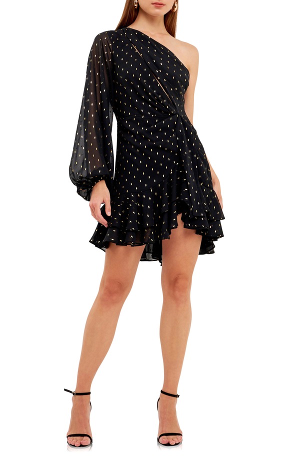 エンドレスローズ レディース トップス ワンピース シフォン ミニ ワンショルダー Endless Rose One-Shoulder Chiffon Minidress Black ブラック
