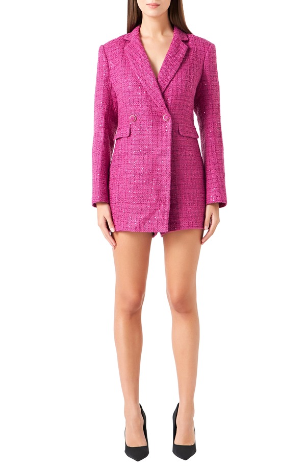 エンドレスローズ レディース トップス ワンピース ミニ ツイード スパンコール ブレザー Endless Rose Premium Sequin Tweed Long Sleeve Blazer Minidress Orchid