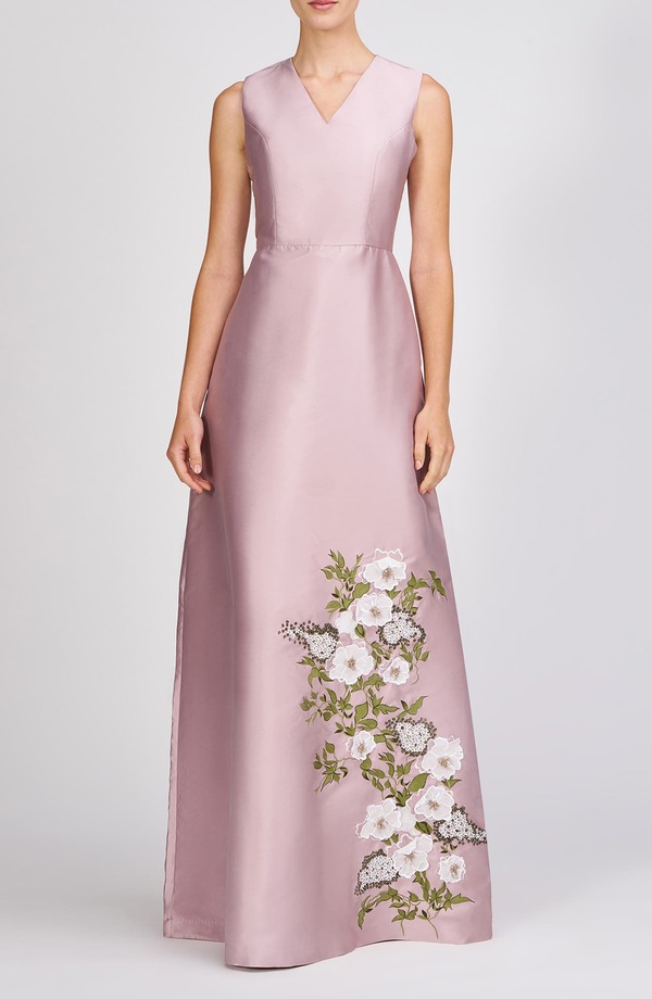 ケイ アンジャー レディース トップス ワンピース フラワー柄 ノースリーブ フラワー Kay Unger Aurelia Floral Sleeveless Taffeta Gown Wood Rose