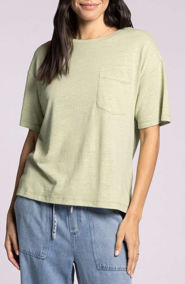 スレッドアンドサプライ レディース トップス Tシャツ リネン Thread & Supply Kay Oversize Linen Blend T-Shirt Aloe｜ReVida 店