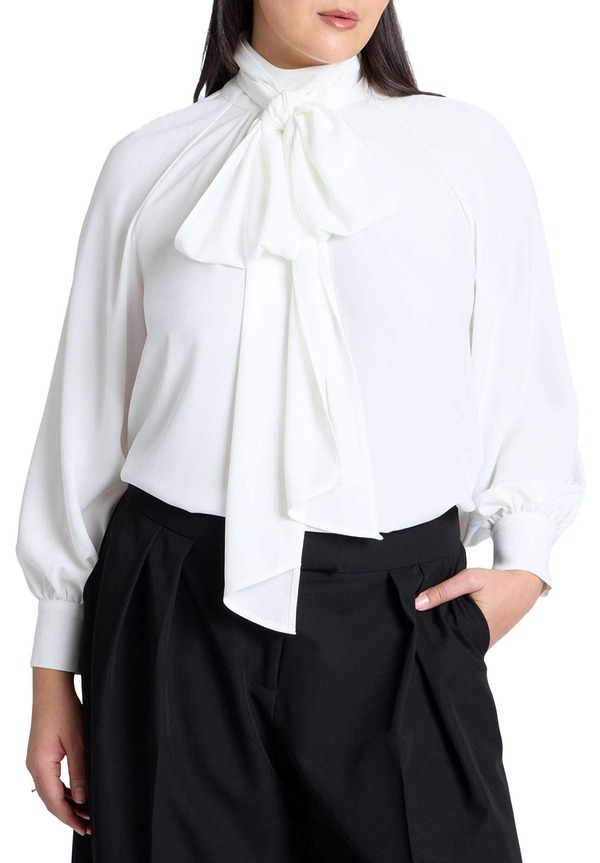 エロクイ レディース トップス シャツ ブラウス ELOQUII Dramatic Neck-Tie Blouse Sugar Swizzle