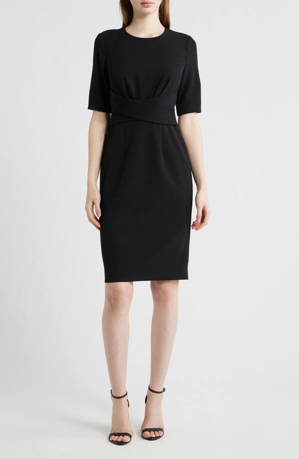 アンクライン レディース トップス ワンピース オーバーレイ Anne Klein Wrap Overlay Sheath Dress Anne Black ブラック
