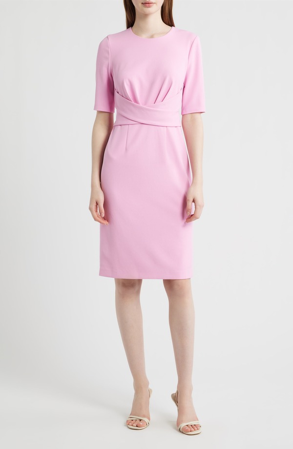 アンクライン レディース トップス ワンピース オーバーレイ Anne Klein Wrap Overlay Sheath Dress Carnation Pink ピンク