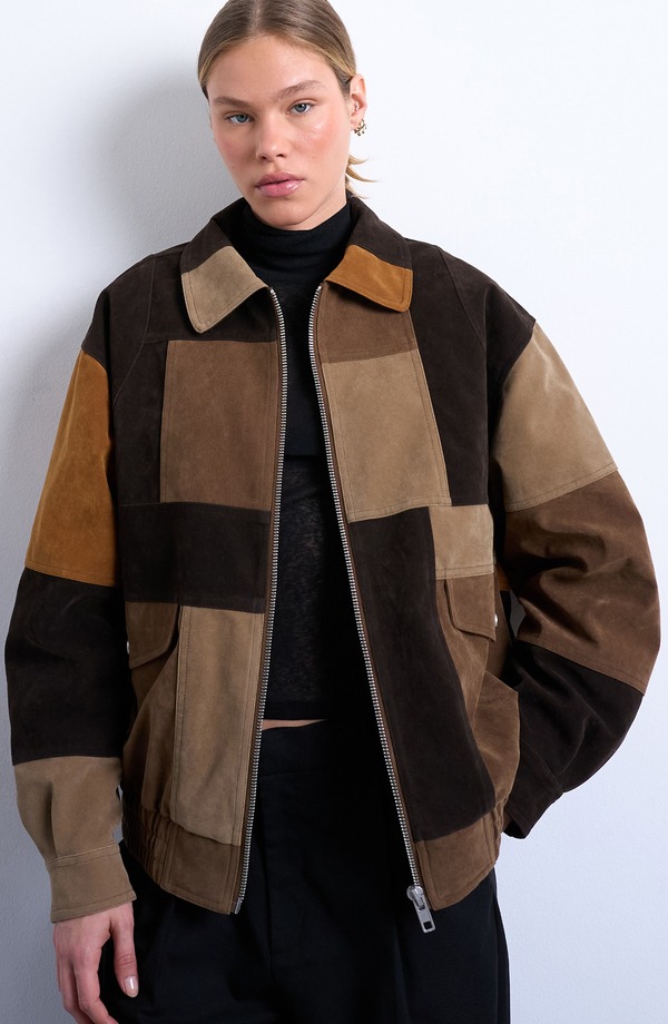 トップショップ レディース アウター ジャケット・ブルゾン パッチワーク スエード Topshopatchwork Faux Suede Bomber Jacket Brown Multi ブラウン