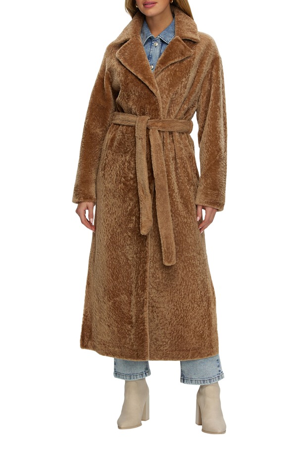 ゴルスキ レディース アウター ジャケット・ブルゾン コート GORSKI Reversible Textured Genuine Shearling Coat with Side Slits Belt Latte/Latte