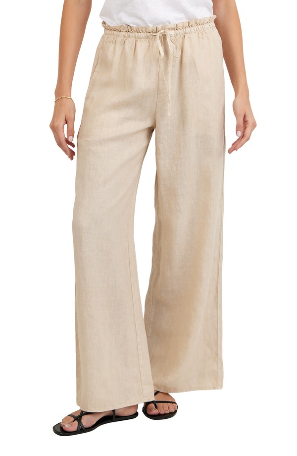 ベラダール レディース ボトムス レギンス ワイドレッグ フラウンス ズボン下 リネン Bella Dahl Ruffle Waist Wide Leg Linen Pants Linen Sand 砂子