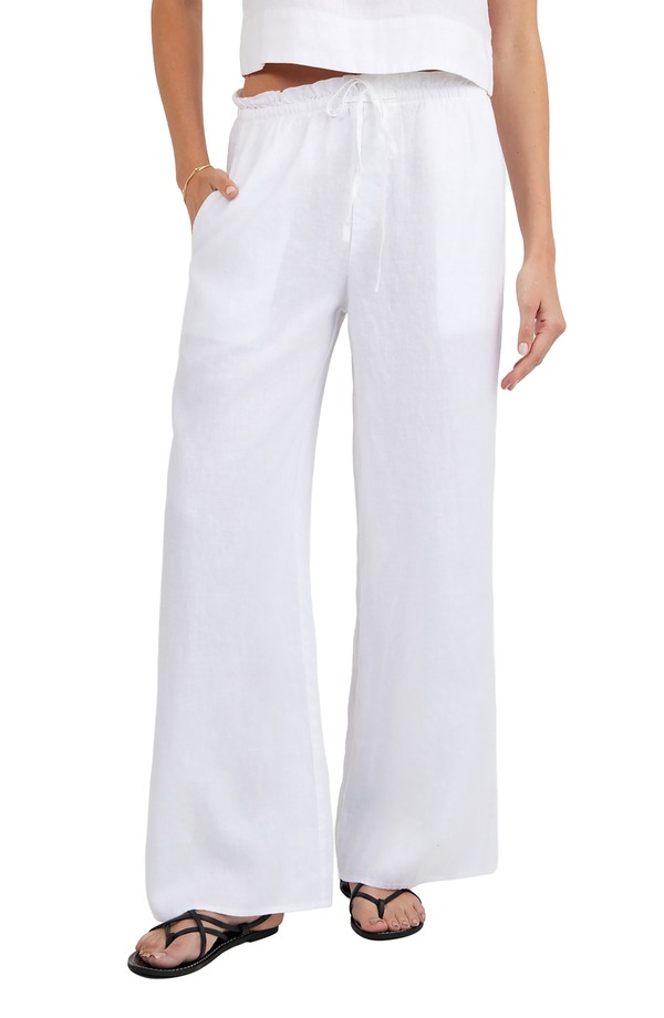 ベラダール レディース ボトムス レギンス ワイドレッグ フラウンス ズボン下 リネン Bella Dahl Ruffle Waist Wide Leg Linen Pants White 白いこと