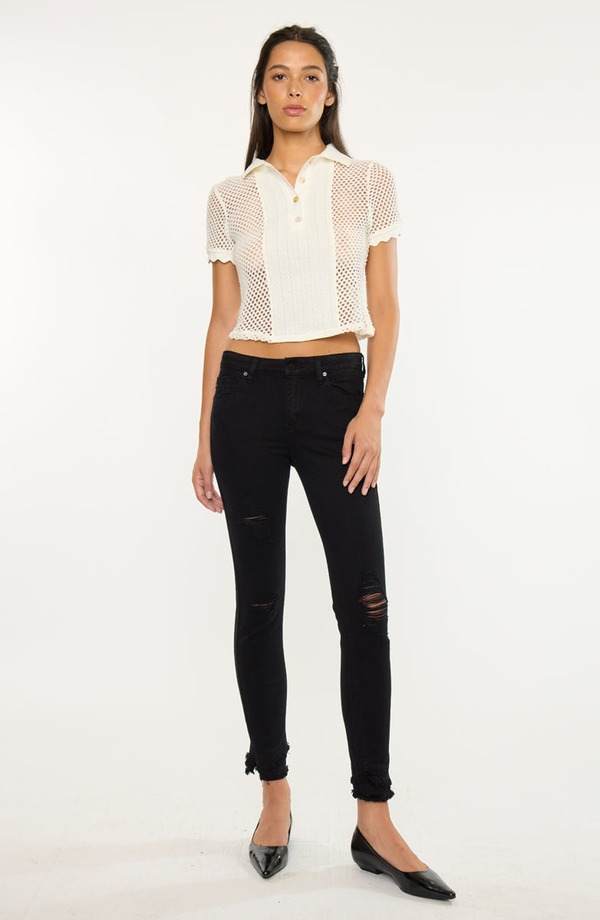 カンクン レディース ボトムス デニムパンツ アンクル ジーンズ KanCan Lana Mid Rise Ankle Skinny Jeans Black ブラック