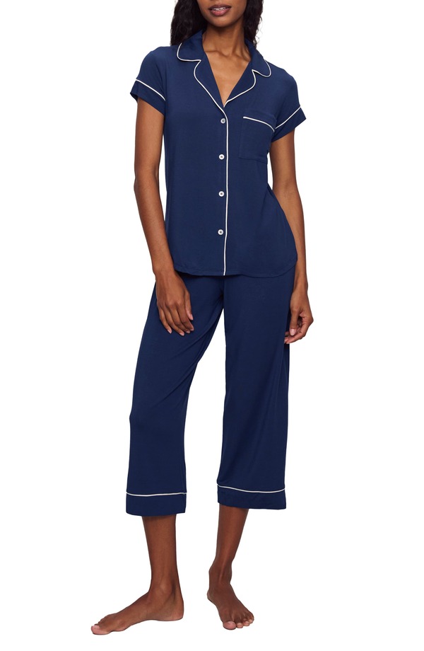 エバージェイ レディース アンダーウェア ナイトウェア クロップド Eberjey Gisele Short Sleeve Cropped Pajamas Navy/ Ivory アイボリー