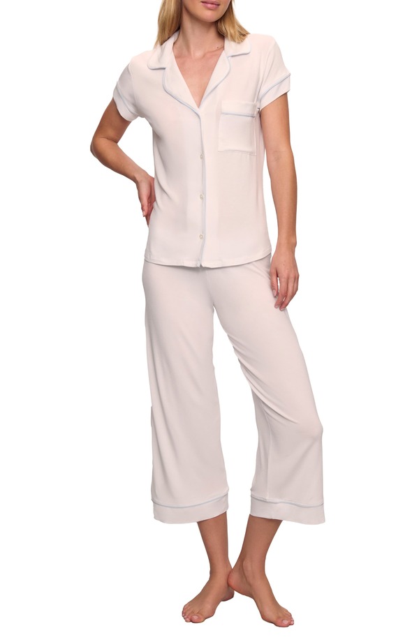 エバージェイ レディース アンダーウェア ナイトウェア クロップド Eberjey Gisele Short Sleeve Cropped Pajamas White/ Ice Blue ホワイト
