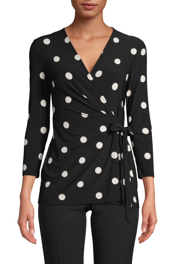 アンクライン レディース トップス シャツ Anne Klein Dot Faux Wrap Top Anne Black/ Anne White ホワイト 16,635円