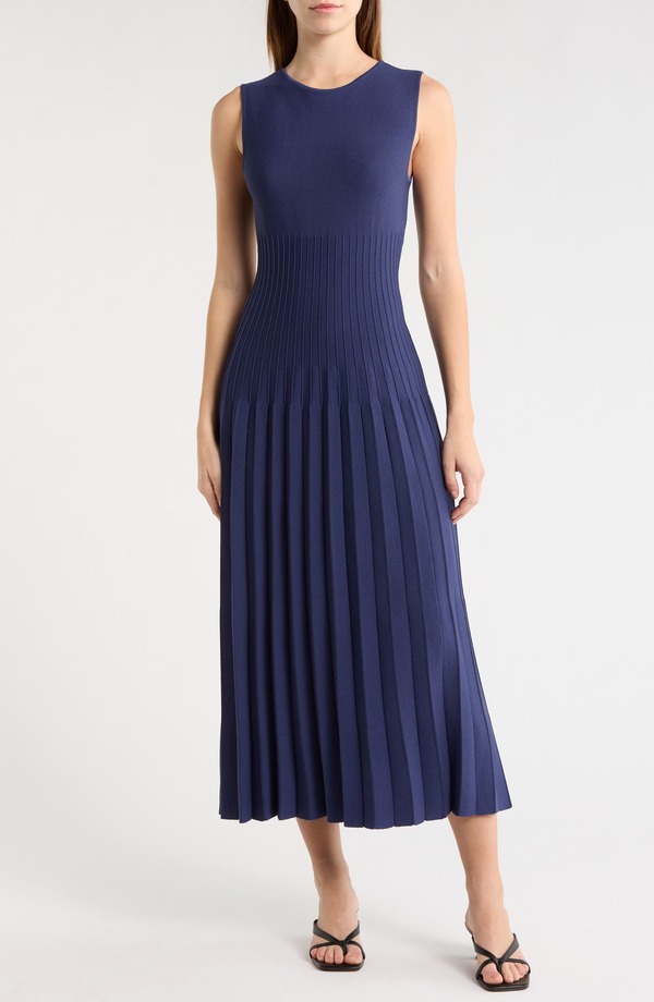 スタウド レディース トップス ワンピース プリーツ ノースリーブ ニット マキシ STAUD Elyse Pleated Sleeveless Knit Maxi Dress Navy ネイビー