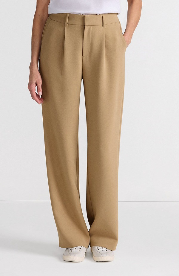 ランズエンド レディース ボトムス レギンス ワイドレッグ クレープリーツ パンツ Lands' End Crepe High Rise Pleated Wide Leg Pants Desertan タン