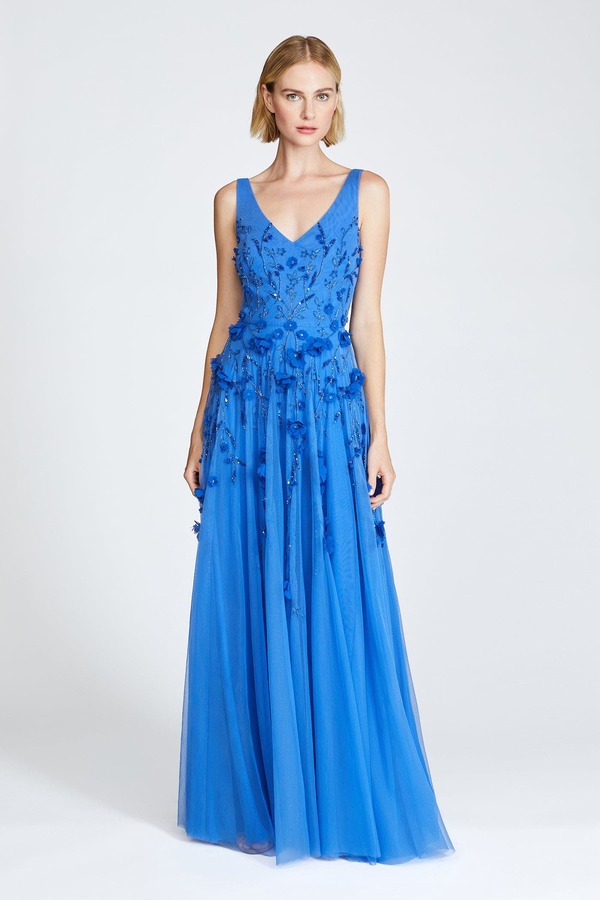 セイア レディース トップス ワンピース キャップ ケープ Theia Fabiana Beaded Capelet Gown Cornflower Blue ブルー