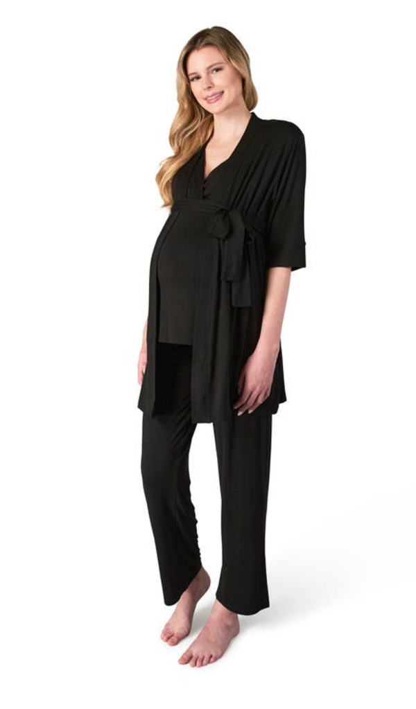 エヴァリーグレー レディース アンダーウェア ナイトウェア マタニティ Everly Grey Analise During & After 3-Piece Maternity/Nursing Sleep Set Black ブラック