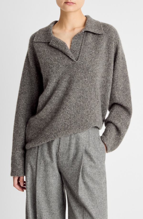 ヴィンス レディース アウター パーカー・スウェット ポロシャツ セーター Vince Donegal Cashmere Polo Sweater Medium Heather Grey グレー