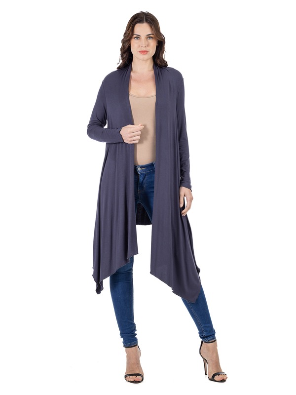 24 セブンコンフォート レディース アウター ジャケット・ブルゾン カーディガン 24seven Comfort Apparel Extra Long Open Front Cardigan Charcoal チャコール