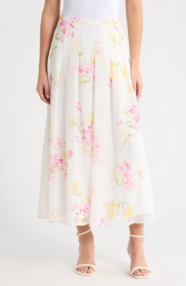ヴィンスカムート レディース ボトムスカート フラワー柄 マキシ フラワー Vince Camuto Floral Maxi Skirt Lemon Cream クリーム｜ReVida 店