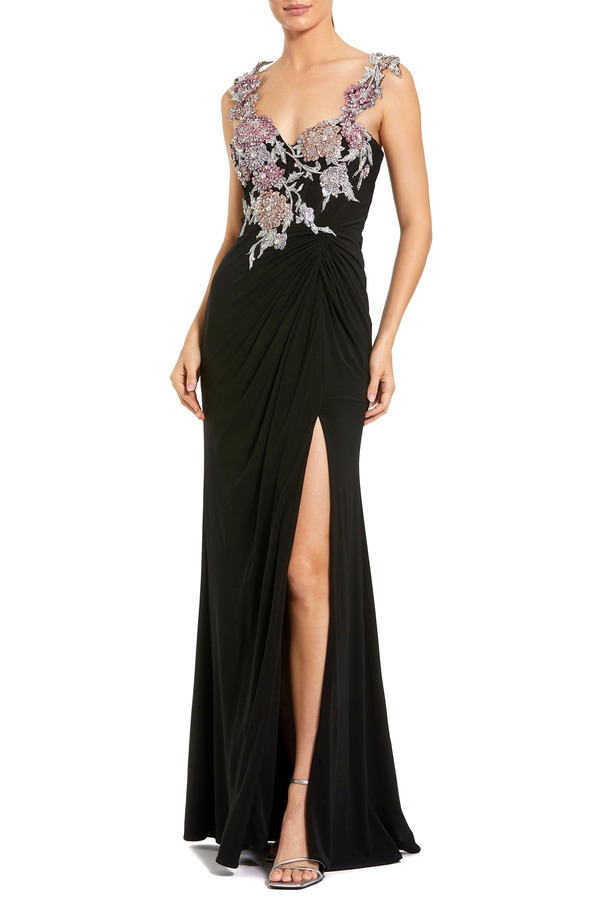 マックダガル レディース トップス ワンピース ジャージー Mac Duggal Sweetheart Jersey Gown With Beaded Flowers Black Multi ブラック
