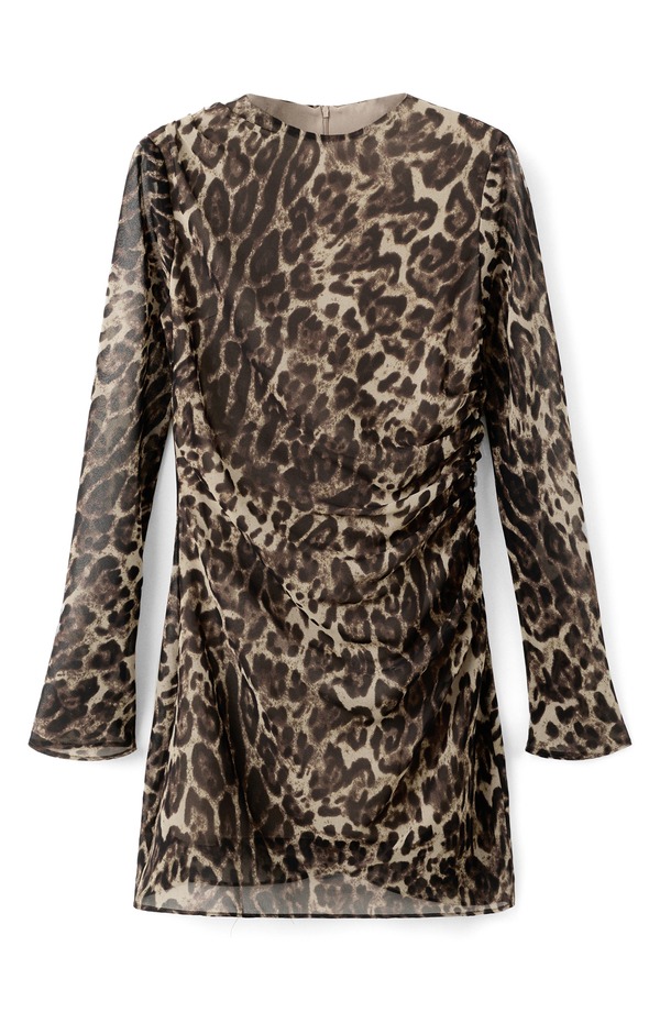 マンゴ レディース トップス ワンピース ドレープリント ミニ MANGO Leopard Print Draped Long Sleeve Minidress Brown ブラウン 18,855円