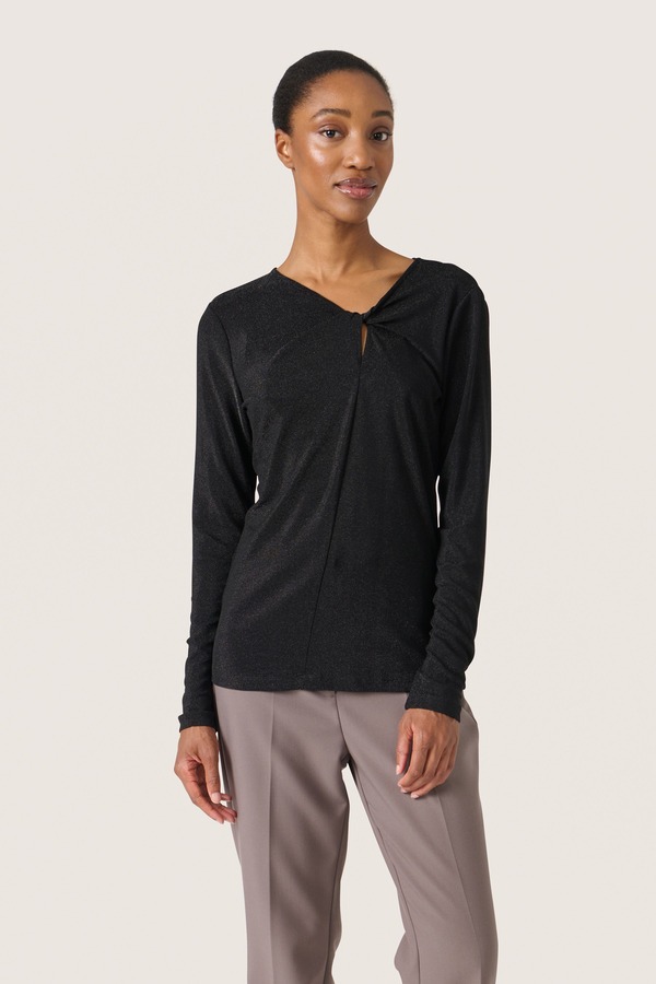 ソークドインラグジュアリー レディース トップス シャツ Soaked in Luxury Skylara Knotted Long Sleeve Glitter Top Black ブラック