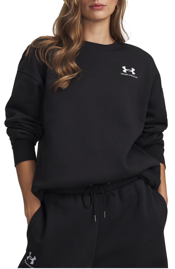 アンダーアーマー レディース アウター パーカー・スウェット 労働者の一団のど首 プルオーバー フリース Under Armour Icon Fleece Crewneck Sweatshirt Black / White 白いこと