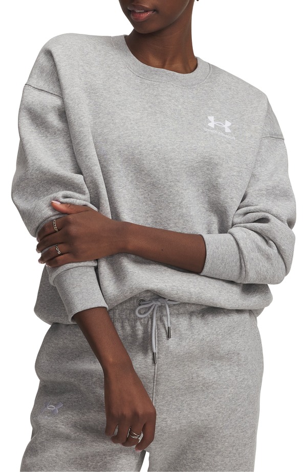 アンダーアーマー レディース アウター パーカー・スウェット 労働者の一団のど首 プルオーバー フリース Under Armour Icon Fleece Crewneck Sweatshirt Gray Light Heather / White 白いこと