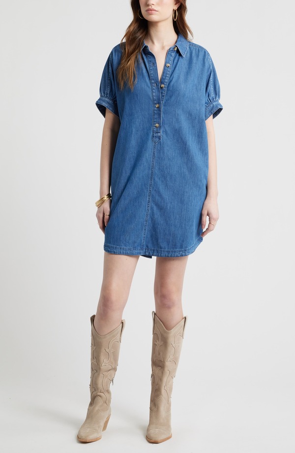 トレジャーアンドボンズ レディース ボトムス カジュアルパンツ ポロシャツ Treasure & Bond Chambray Polo High-Low Shift Dress Medium Wash