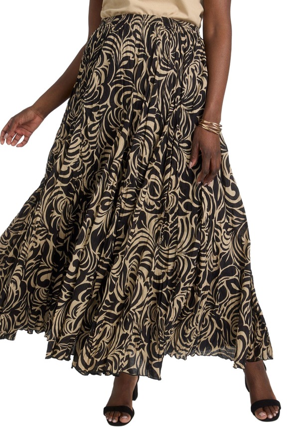 ジェシカロンドン レディース ボトムスカート マキシ Jessica London Flowing Crinkled Maxi Skirt Khaki Black Scroll ブラック
