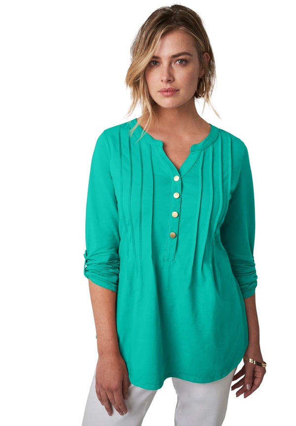 ジェシカロンドン レディース トップス シャツ プリーツ Jessica London Stretch Pleated Tunic Aqua Sea アクア