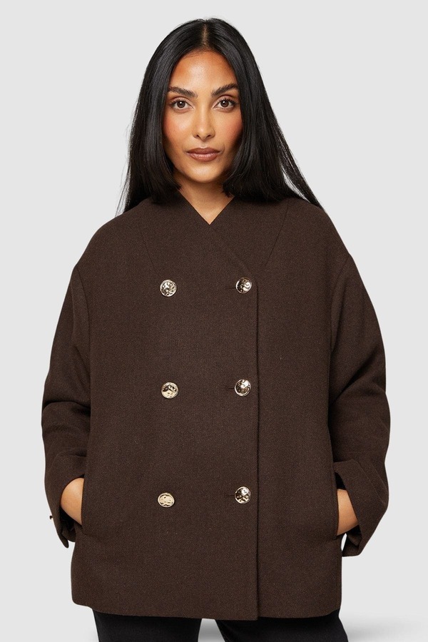 ウォリス レディース アウター ジャケット・ブルゾン プチ コート Wallis Petite Grown Oneck Peacoat Chocolate チョコレート|ReVida 店