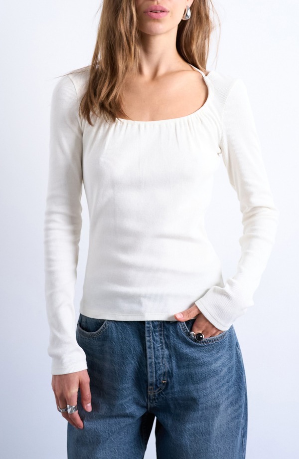 トップショップ レディース トップス シャツ Topshop Scoop Neck Long Sleeve Rib Top Ivory アイボリー