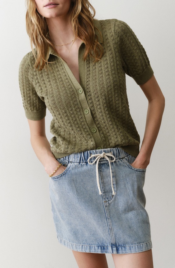 マリーン レイヤー レディース アウター パーカー・スウェット シャツ コットン Marine Layer Piper Pointelle Stitch Cotton Button-Up Shirt Sage セージ