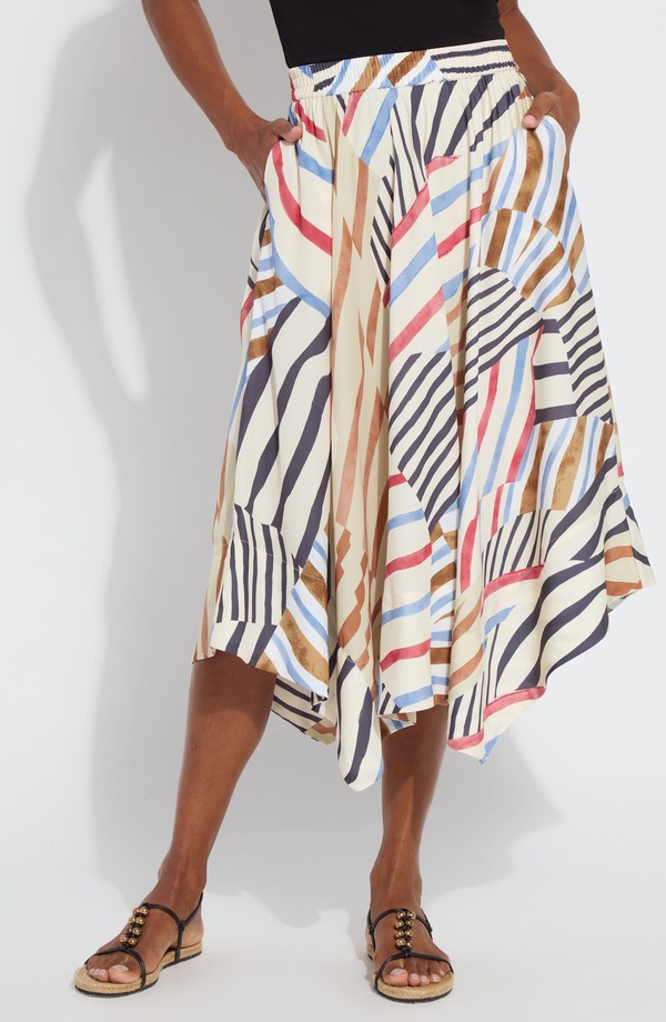 リジー レディース ボトムスカート サテン Lysse Lorenza Mixed Stripe Satin Handkerchief Hem Skirt Stripe Art ストライプ