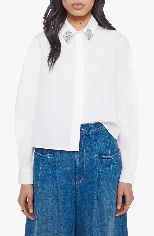 マザー レディース トップス シャツ コットン MOTHER The Honorhinestone Detail Cotton Button-Up Shirt White ホワイト
