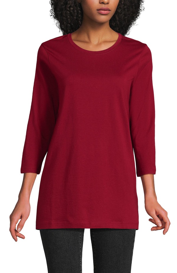 ランズエンド レディース トップス シャツ コットン Lands' End 3/4 Sleeve Cotton Supima Tunic Regal Garnet