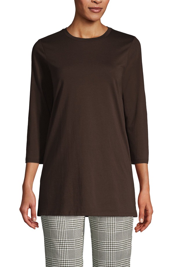 ランズエンド レディース トップス シャツ コットン Lands' End 3/4 Sleeve Cotton Supima Tunic Rich Coffee コーヒー