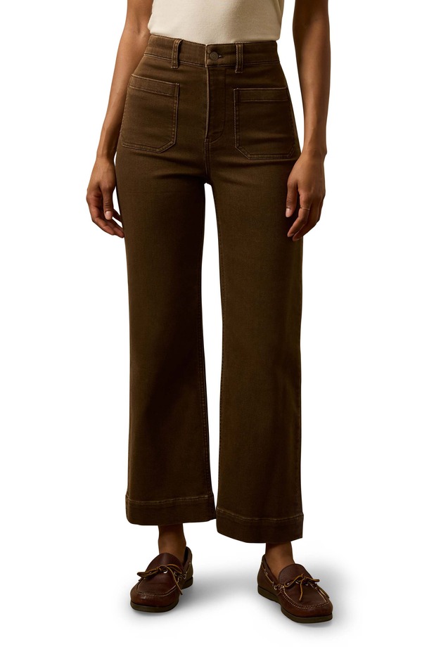 ファレティ レディース ボトムス レギンス ワイドレッグ ご機嫌酉の方角 ズボン下 パイル アンクル Faherty Patch Pocket High Waist Ankle Wide Leg Stretch Terry Pants Walnut