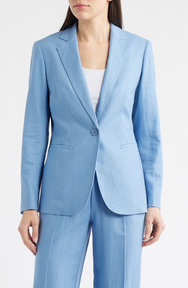 アンクライン レディース アウター ジャケット・ブルゾン ブレザー リネン Anne Klein One-Button Linen Blend Blazer Lagoon