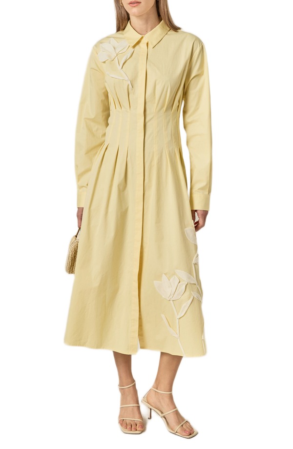 イングリッシュファクトリー レディース トップス ワンピース フラワー柄 シャツ コットン フラワー English Factory Floral Appliqu Pintuck Long Sleeve Cotton Shirtdress Butter Yellow イエロー