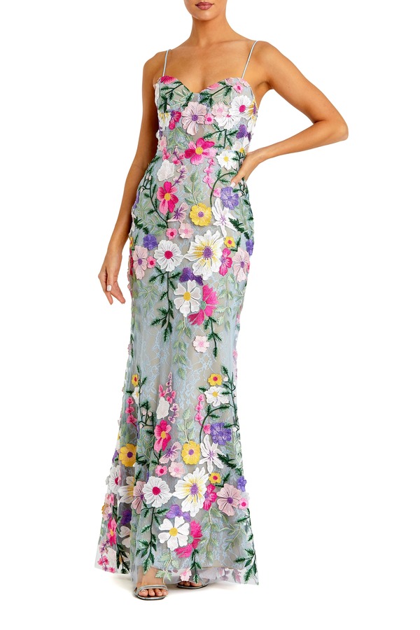 マックダガル レディース トップス ワンピース フラワー柄 プチ ノースリーブ 刺繍 フラワー Mac Duggal Petite Floral Embroidered Sleeveless Bustier Gown Sage Multi セージ|ReVida 店