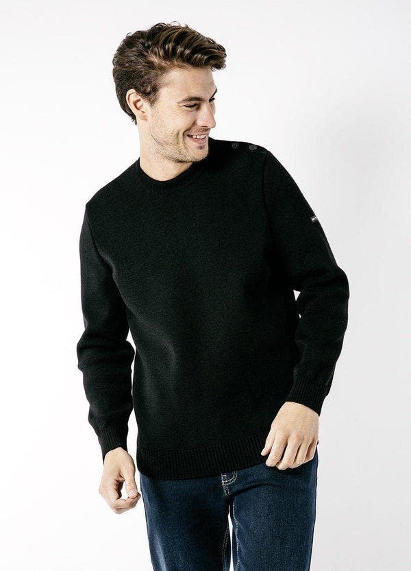 セイントジェームス メンズ アウター パーカー・スウェット セーター Saint James CANCALE - Fisherman Sweater with Button Shoulder Black ブラック