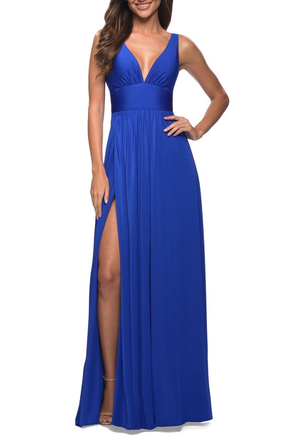 ラフェム レディース トップス ワンピース エンパイア La Femmempire Waist Gown with Deep V Neckline Royal Blue ブルー
