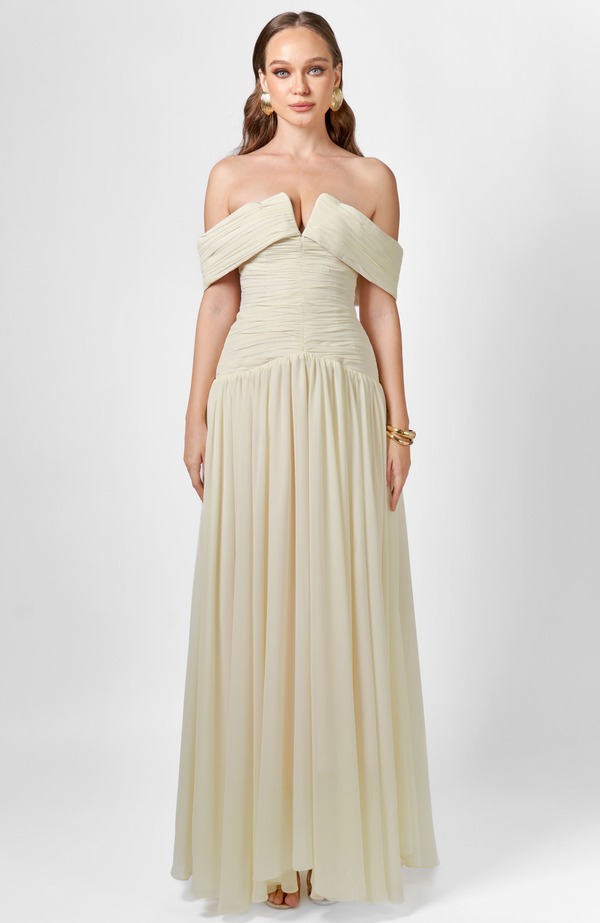 バリアーノ レディース トップス ワンピース シフォン Bariano Keecia Off Shoulder Chiffon Gown Cream クリーム