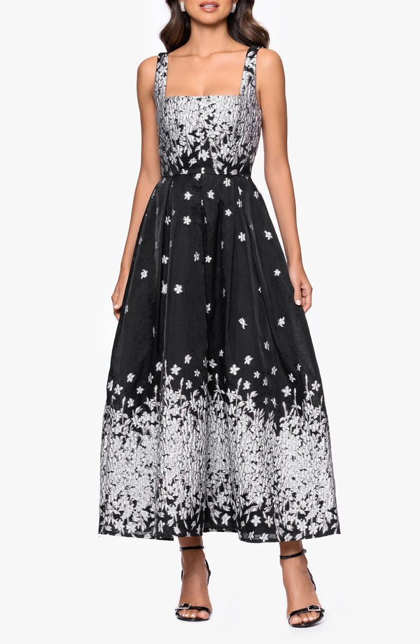 ベッツィアンドアダム レディース トップス ワンピース フラワー柄 トール フラワー Betsy & Adametallic Floral Gown Silver/ Black ブラック｜ReVida 店
