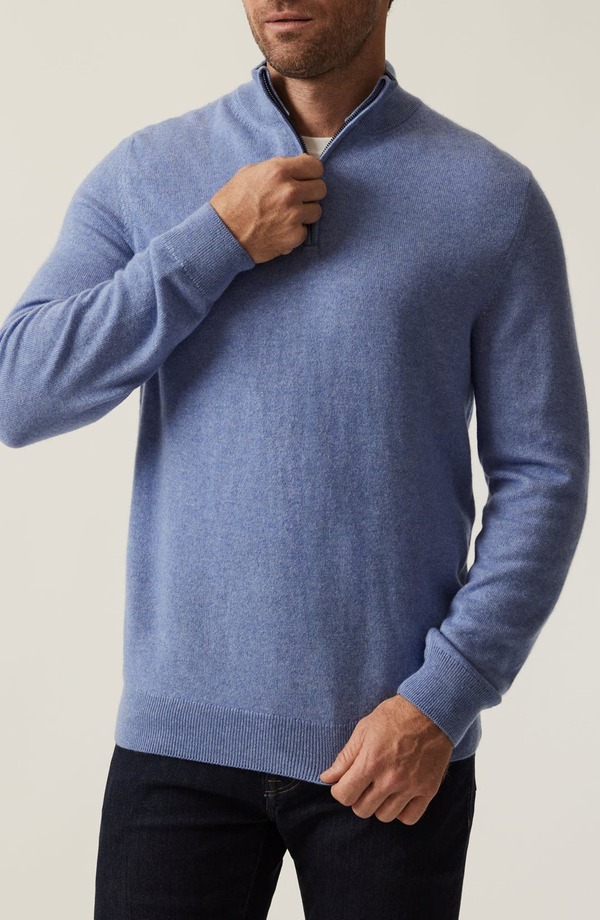 34ヘリテージ メンズ アウター パーカー・スウェット ハーフジップ ウール セーター シルク 34 Heritage Cashmere, Silk & Wool Quarter Zip Sweater Skipper Blue ブルー|ReVida 店